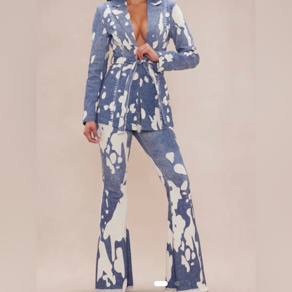 Fashion Nova Blue and White Flare Jumpsuit